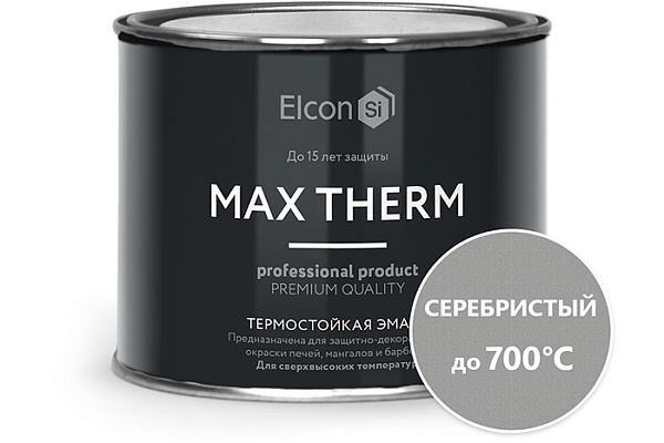 Эмаль термостойкая Elcon серебристая, 700 градусов (0,4кг)