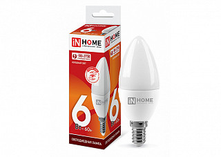 Лампа светодиодная IN HOME LED-СВЕЧА-VC 6Вт 230В Е14 6500К 540Лм (135/333)