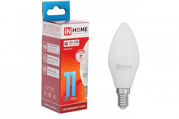 Лампа светодиодная IN HOME LED-СВЕЧА-VC 11Вт 230В Е14 4000К 990Лм (471)