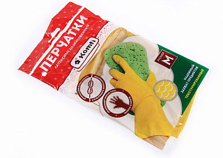 Перчатки хозяйственные латексные Komfi желтые M/240/12 DGL017P (402)
