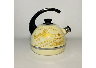 Чайник эмалированный Рубин ЗОЛОТОЙ ДОМИК В ДЕРЕВНЕ слон.кость,конс.ручка 2,5л Т04/25/04/40 (130)