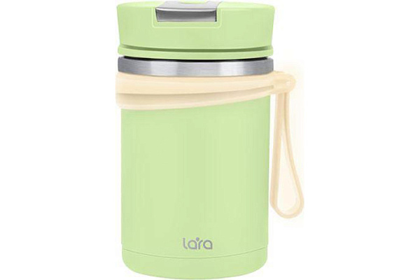 Термос LARA двойные стенки, складная ложка, ремешок для переноски, (зеленый) 600мл (LR04-56)