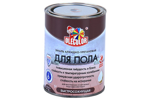 Эмаль для пола алкидно-уретановая быстросохнущая (6ч) OLECOLOR желто-коричневый (0,8кг) 