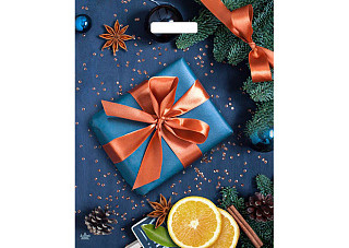 Пакет выруб.ручка ТикоПластик ПОДАРОК С АПЕЛЬСИНАМ глянц. (475х390х0,06)(цена за 1шт.) кратно/50 056