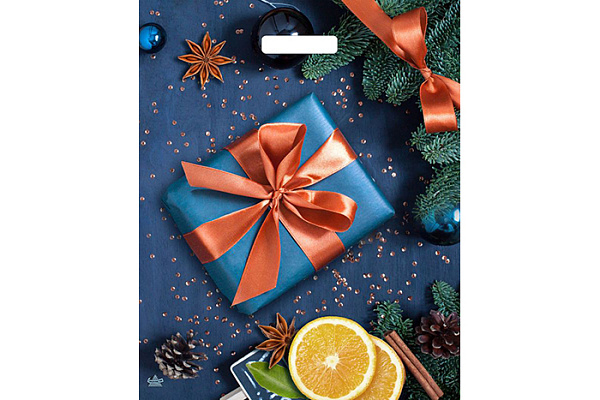 Пакет п/эт выруб.ручка ТикоПластик ПОДАРОК С АПЕЛЬСИНАМ глянц. 475х390х0,06 (056) (1/50)