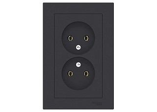 Розетка ATLASDESIGN двойная б/з 16А в сборе карбон  (ATN001020) (318)