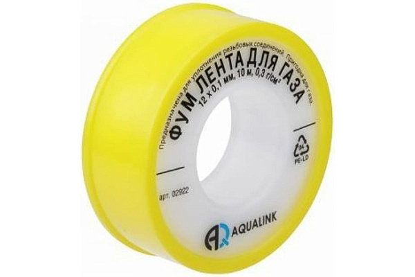 Фумлента тефлоновая AQUALINK 12мм.х0,1мм.х10м для газа (02922) (1/10/1000)