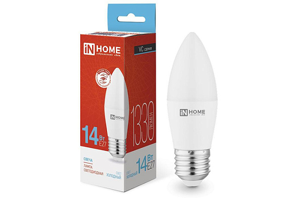 Лампа светодиодная IN HOME LED-СВЕЧА-VC 14Вт 230В E27 6500K 1330Лм 10/100 (7751)
