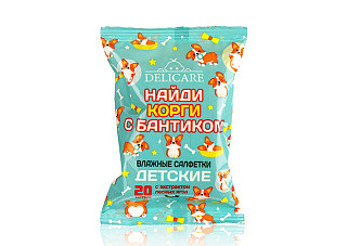 Салфетки влажные Delicare детские Корги, экстракт Лесные Ягоды 20шт (614)
