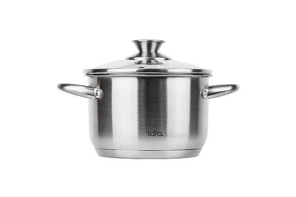 Кастрюля нерж. сталь LARA АФИНА капсул индук дно, стекл. крышка, 18x11,5см, 2,9л (LR02-267)