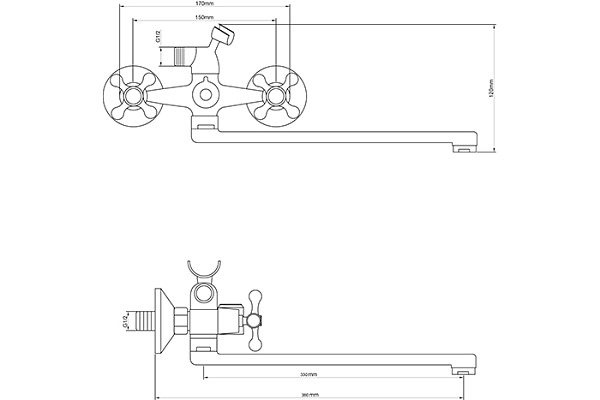 Смеситель для ванны Oasis L2001НС_Fri (Латунь, Длина излива-35см)