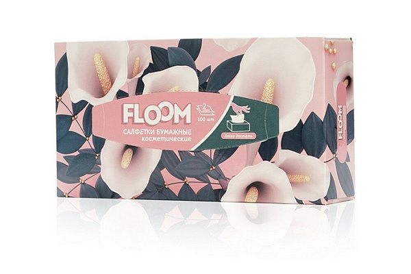 Салфетки бумажные Floom косм 2-х слойные косметические, розовые цветы 100штук (551)