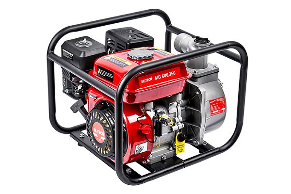 Мотопомпа ELITECH МБ 600 Д50 (5,5л.с, 600л/мин, выс 32м, гл 8м, 50мм, чистаявода, 26кг) Е0105.001.00