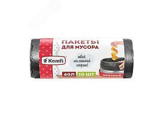 Мешки для мусора KOMFI ПНД 60л в рулоне черный 10шт MUSM6010 (1/50)