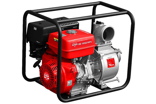 Мотопомпа ELITECH МБ 1000 Д 100 ГК (15л.с, для гр. вод, 1080л/мин, выс 20м, гл 7м, 100мм, 54кг)
