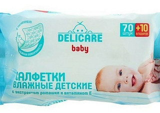 Салфетки влажные Delicare Baby детские Ромашка и витамин Е 80шт (424) 791