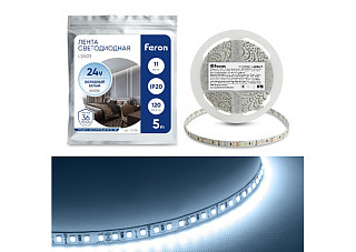Лента светодиодная FERON 120SMD(2835)/м 11Вт/м 24V 5000х8х1.22мм 6000К, LS501  7189
