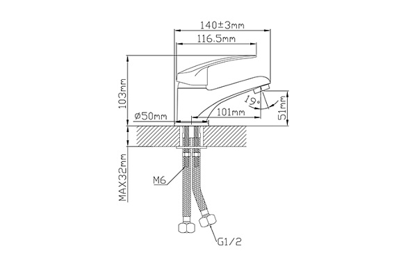 Смеситель для раковины Oasis L3005МSh_Pab (Латунь, Шпилька, Длина излива-10,1см)