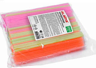 Трубочки для коктейлей прямые, пластиковые, 8х240 мм, цветные, КОМПЛЕКТ 250 штук, ЛАЙМА (608357)