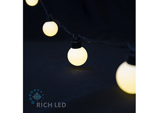 Светодиодная гирлянда Rich LED 5м,IP65,220В,20 бол.шариков,тепл.бел.,чер.пр.RL-S5-20C-40B-B/WW (314)