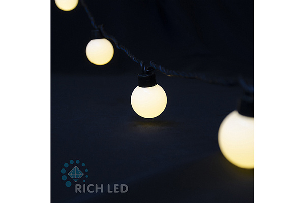 Светодиодная гирлянда Rich LED 5м,IP65,220В,20 бол.шариков,тепл.бел.,чер.пр.RL-S5-20C-40B-B/WW (314)
