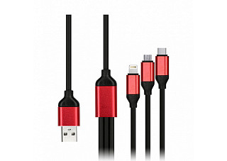 Дата-кабель Smartbuy USB 3в1 Micro+C+8pin резин толст 1.2 м до 3А черный (iK-312QBOMB black) (418)