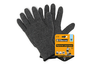 Перчатки вязаные шерстяные FIBERON (70% шерсть+30% акрил, с начесом), без покр.,10 кл,серые, 9L(809)