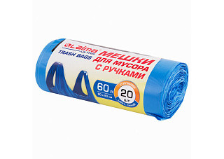 Мешки для мусора ПНД 60л. с ручками ЛАЙМА ULTRA синие 20шт прочные, 15 мкм, 60х80см (607691)