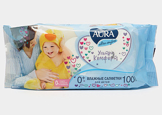 Салфетки влажные AURA ultra comfort детские 100шт /12 (911)