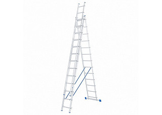 Лестница алюминиевая 3х12 ступеней трехсекционная СИБРТЕХ h=3,39/7,86, до 150кг (97822)