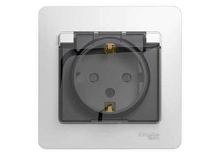 Розетка GLOSSA с/з со шторками с крышкой белая в сборе IP44 (GSL000148) (757)