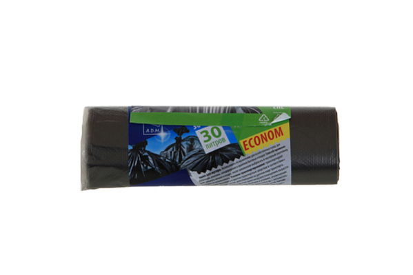 Мешки для мусора ПНД Эконом 30л 6мкм в рулоне черные 30шт ADM PRO933C (1/50)