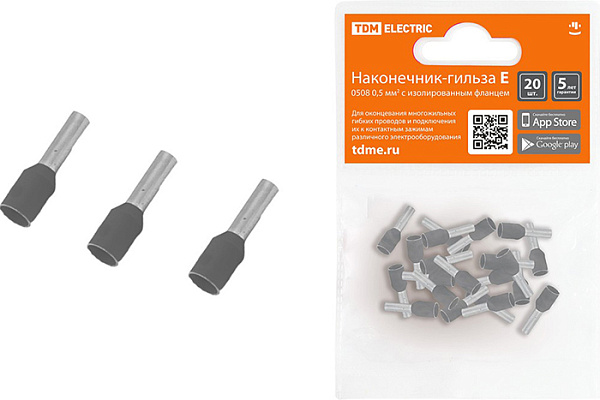 Наконечник-гильза TDM Е4009 4мм2 с изолированным фланцем (20шт) (0568-0042)