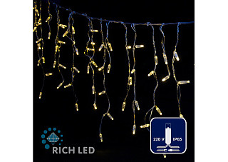 Светодиодная бахрома Rich LED 3х0.5м,IP65,теплая белая,прозрачный провод RL-i3*0.5-CT/WW (316)