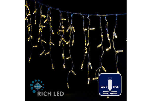 Светодиодная бахрома Rich LED 3х0.5м,IP65,теплая белая,прозрачный провод RL-i3*0.5-CT/WW (316)