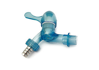 Кран водоразборный 1/2" пластиковый со штуцером, прозрачный, синий