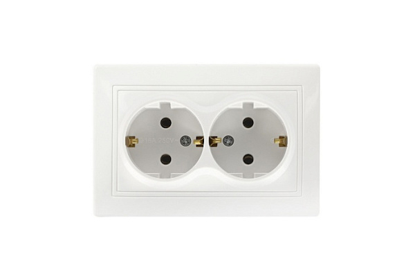 Розетка SMARTBUY Венера двойная с заземлением 16А белая, керамика  (SBE-01w-16-S2-Z-c) ( 537)