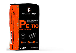 Штукатурка цементная MEGAPOLIMER Pe110 Plaster Excellent 110 ручное и машинное нанесение (25,0кг)