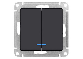 Выключатель двухклавишный ATLASDESIGN с подсветкой схема 5а 10АХ механизм карбон (ATN001053) (462)