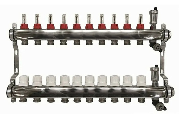 Коллектор AQUALINK 1",10 выходов 3/4" с расходомерами, слив. кран,авт.возд-ком. (2708)