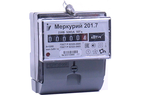Счетчик Меркурий 201.7 5 (60)А DIN открытая установка 1 фазный 1 тарифный