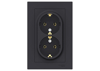 Розетка ATLASDESIGN двойная с/з 16А в сборе карбон (ATN001024) (332)