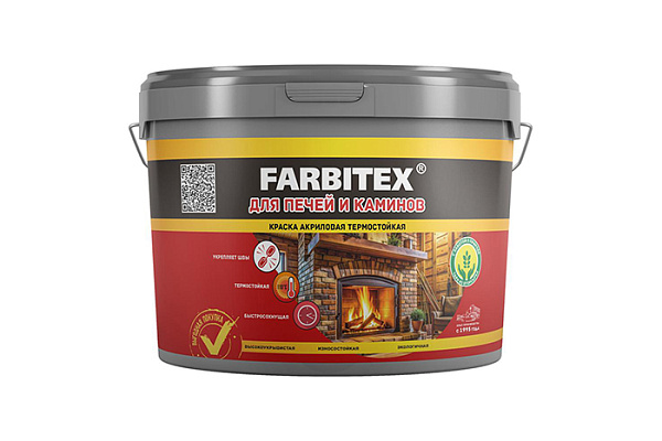 Краска акриловая для печей и каминов термостойкая белый (3.0 кг) FARBITEX
