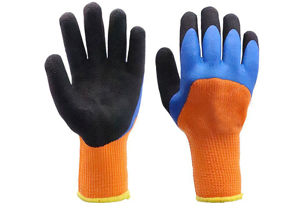 Перчатки акриловые, утепленные В42 3-х цв. (оранж.,синий,чёрный)/ 10