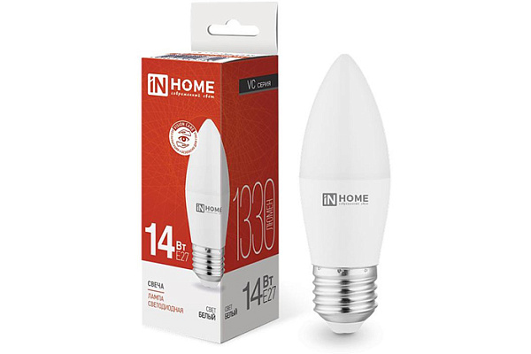 Лампа светодиодная IN HOME LED-СВЕЧА-VC 14Вт 230В E27 4000K 1330Лм 10/100 (7744)