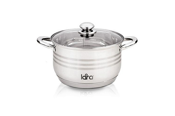 Кастрюля нерж. сталь LARA АФИНА капсул индук дно, стекл. крышка, 20x12,5см, 3,9л (LR02-268)