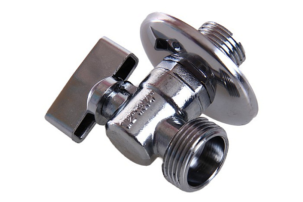 Кран шаровой угловой с удлиненной резьбой,хромированный ДУ15(1/2)xДУ20(3/4) Ш/Ш AQUALINKфлажок(1331)