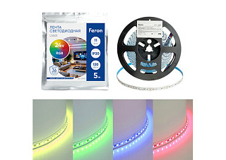 Лента светодиодная FERON 120SMD(5050)/м 11Вт/м 24V 5000х10х1.5мм RGB 5м/уп LS501  51823