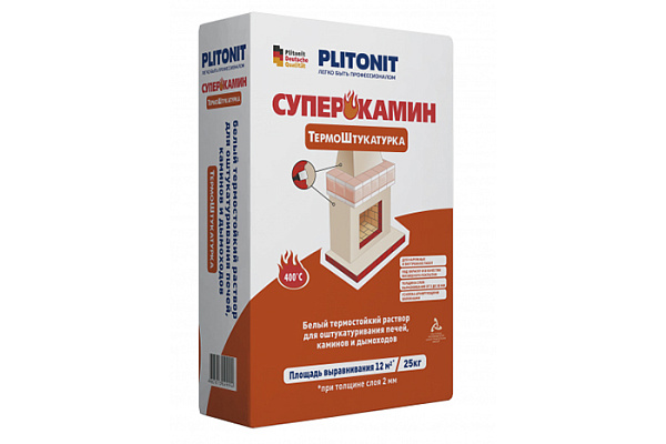 Штукатурка PLITONIT СуперКамин ТЕРМОШТУКАТУРКА Белая для отделки печей и каминов (25кг) (Н002508)