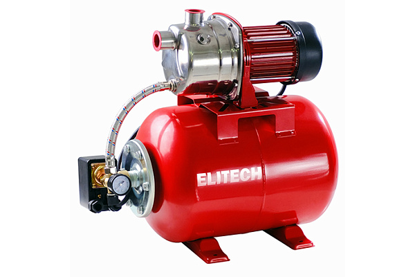 Насосная станция ELITECH САВ 1000-24Н (Нерж,1000Вт,Расход-53л/м,Н=44м, 4бар,Глуб-8м,Емкость-24л)